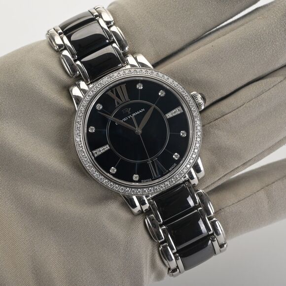 David Yurman T727-M Black Diamond Ceramic Steel 38mm Watch - Picture 6 of 12